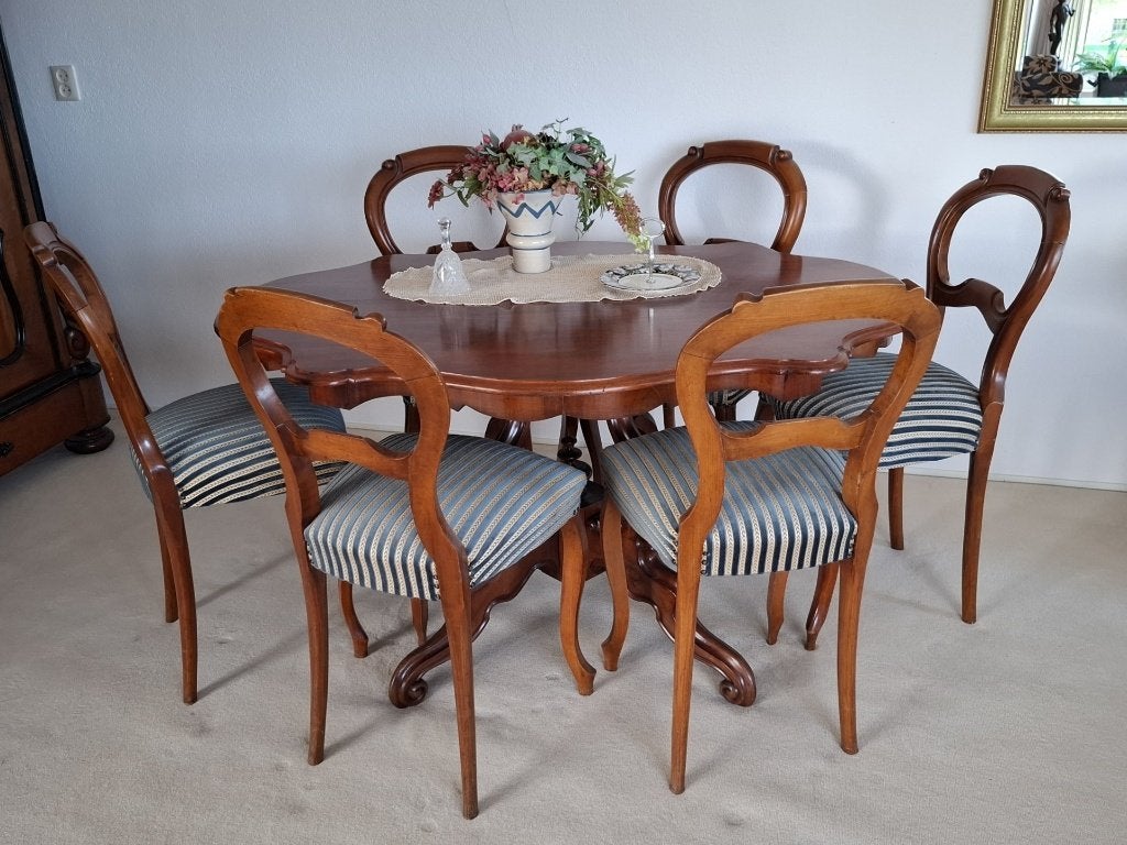 Biedermeier eethoek met 6 stoelen (nieuwstaat), Ophalen