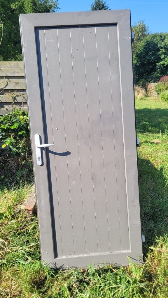 Porte d'entrée PVC anthracite - avec châssis fixe au-dessus, 75 à 150 cm, Chambranle de porte, Synthétique, Enlèvement