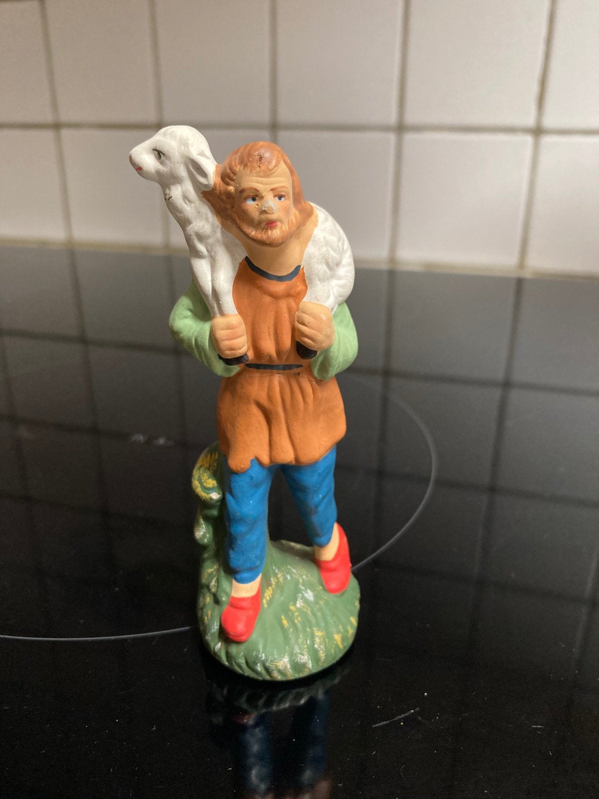 Vintage beeldje herder uit de kerststal in papier mache, Ophalen of Verzenden, Zo goed als nieuw