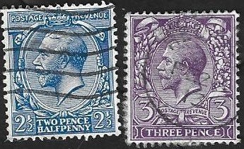 2 Postzegels Groot-Brittannië 1924 Koning George V, Postzegels en Munten, Ophalen of Verzenden, Gestempeld