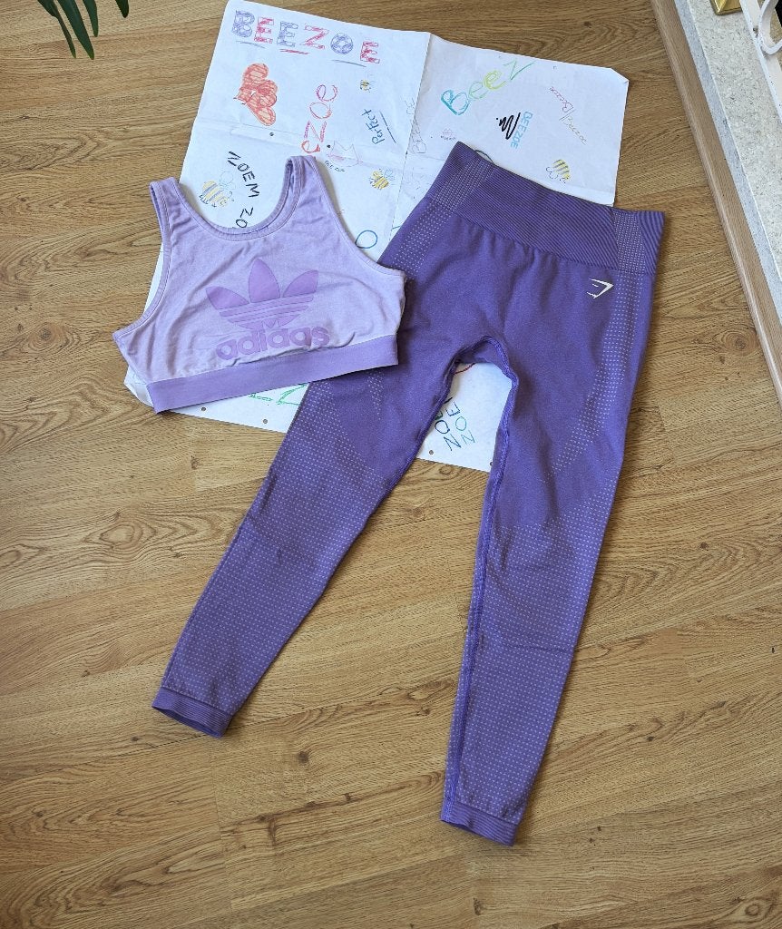 Gymshark legging met bijpassend Adidas topje, mt S, Enlèvement ou Envoi, Taille 36 (S), Violet, Course à pied ou Cyclisme