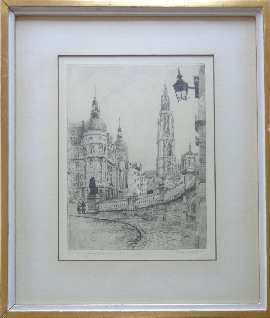 ROMAIN MALFLIET / ANTWERPEN / ZW-W ETS / 55x47cm / KADER, Antiquités & Art, Art | Lithographies & Sérigraphies, Numéroté, Enlèvement ou Envoi