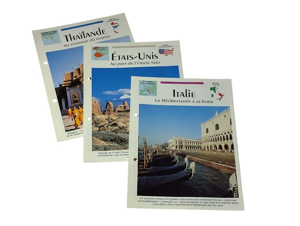 3 fiches sur les pays éditions Atlas vintage 1990, Enlèvement