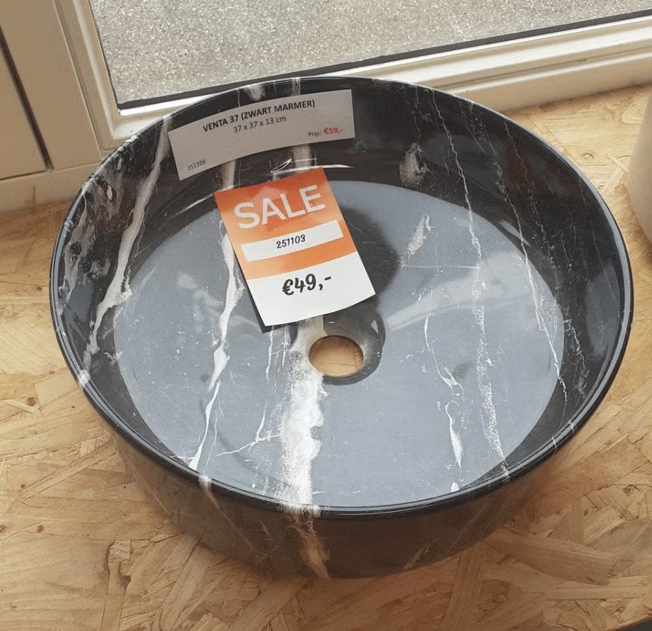 AANBIEDING waskom, zwart marmer, rond, luxe design, Venta 37, Ophalen of Verzenden, Nieuw, Zwart