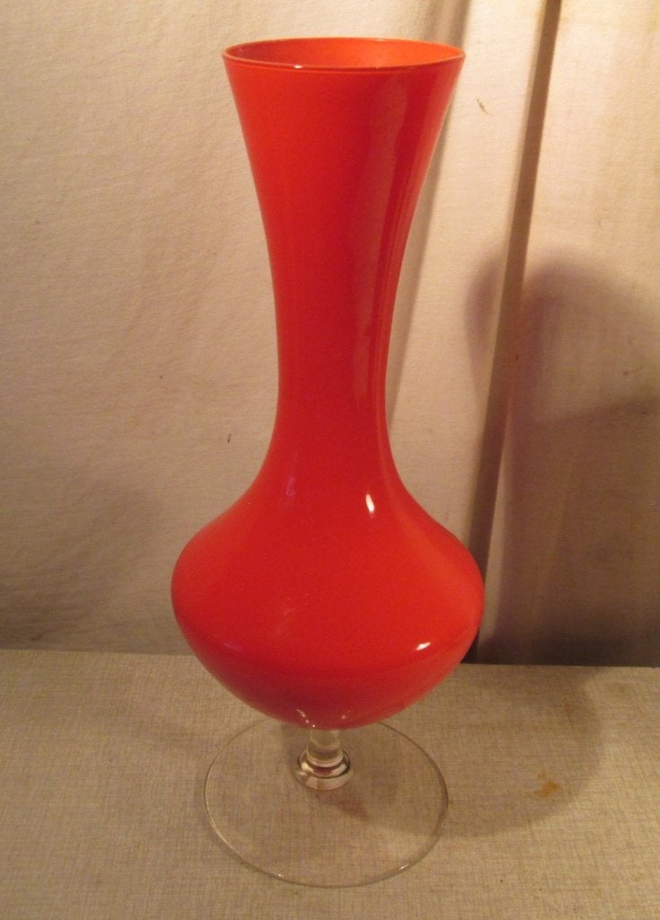 Beau vase en verre italien mince rouge - 37 m, Enlèvement ou Envoi