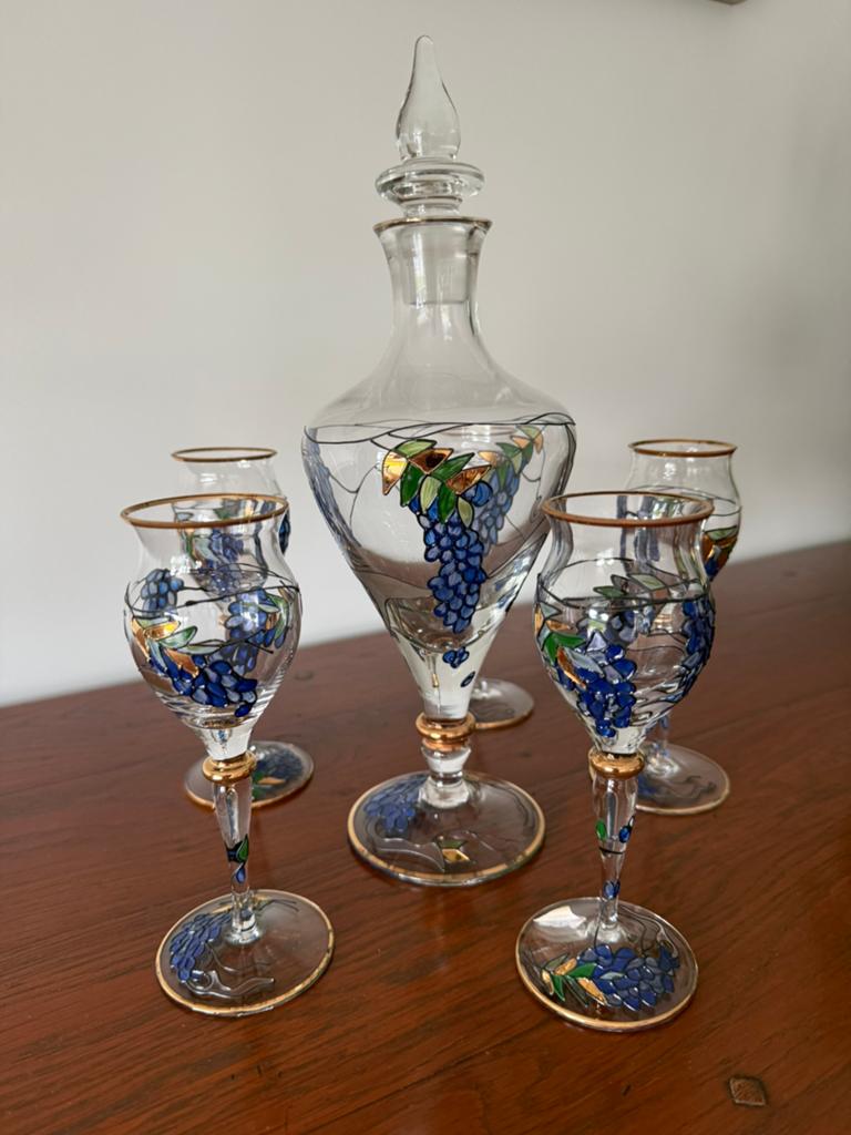 Wijnkaraf en glazen tiffany, Antiek en Kunst, Ophalen