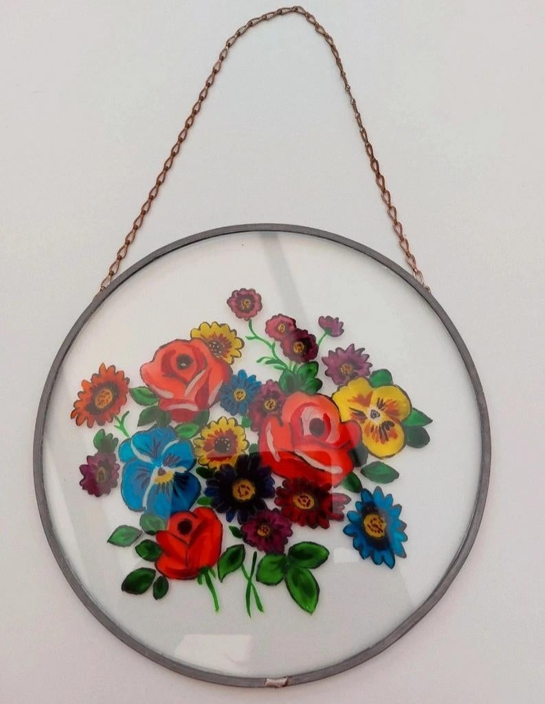 décoration en verre avec motif floral coloré, Enlèvement