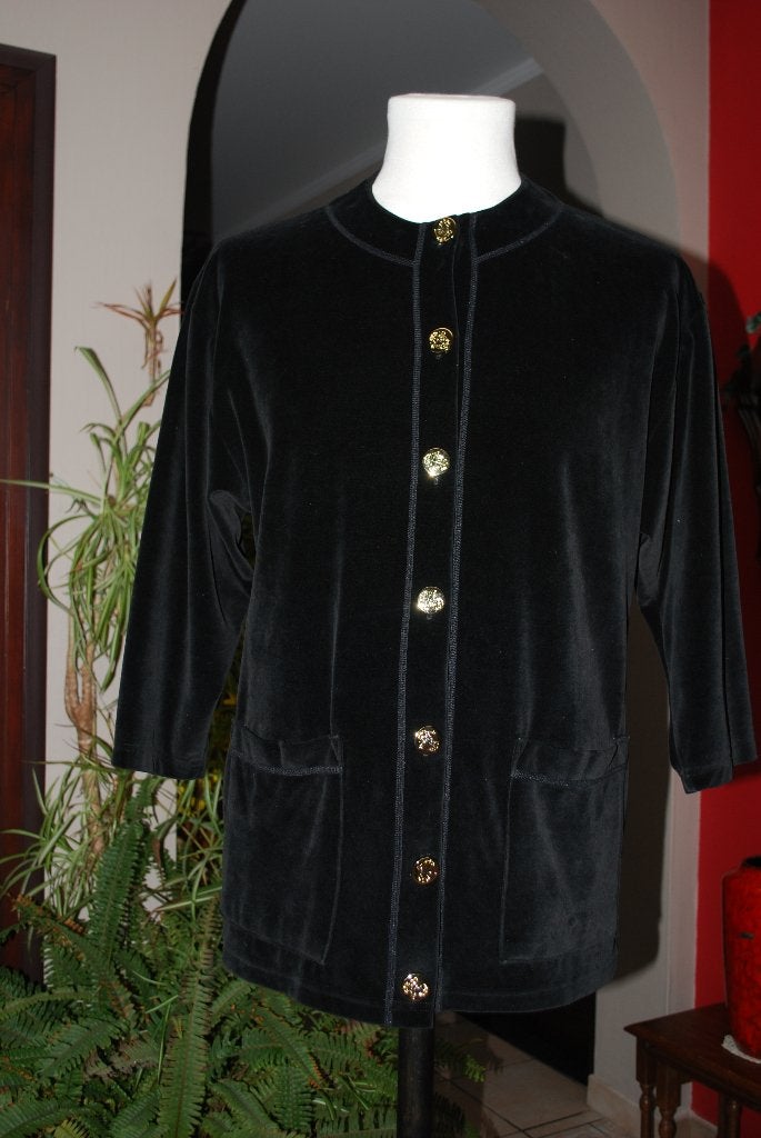 Zwart fluwelen jack met lange mouwen „Atelier G” T44/46, Kleding | Dames, Zwart, Maat 46/48 (XL) of groter, Ophalen of Verzenden