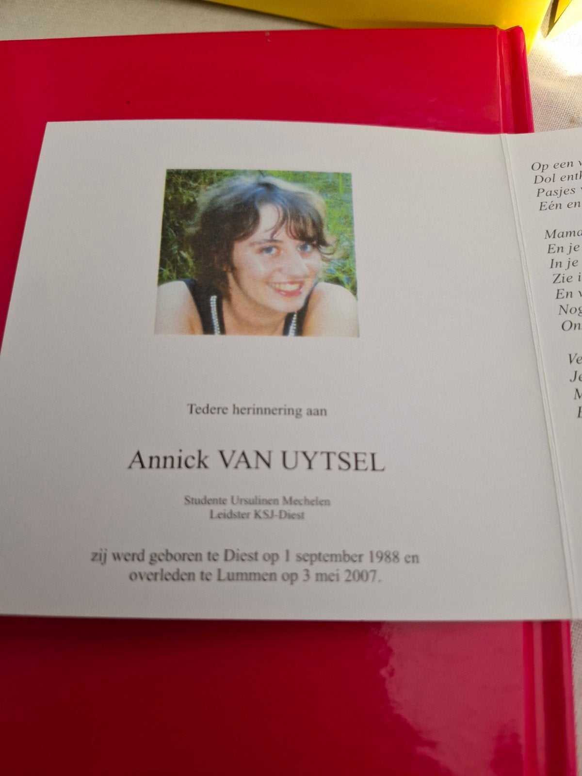 annick van uytsel, Enlèvement ou Envoi, Image pieuse