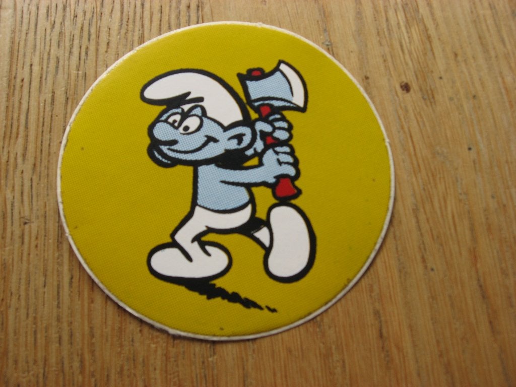 Smurfen Smurf met Bijl Sticker, Ophalen of Verzenden, Smurfen, Nieuw, Plaatje, Poster of Sticker