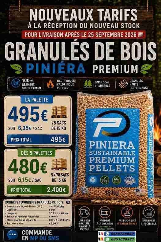 Palettes de Pellets 100 % résineux. Paiement à la livraison, Envoi