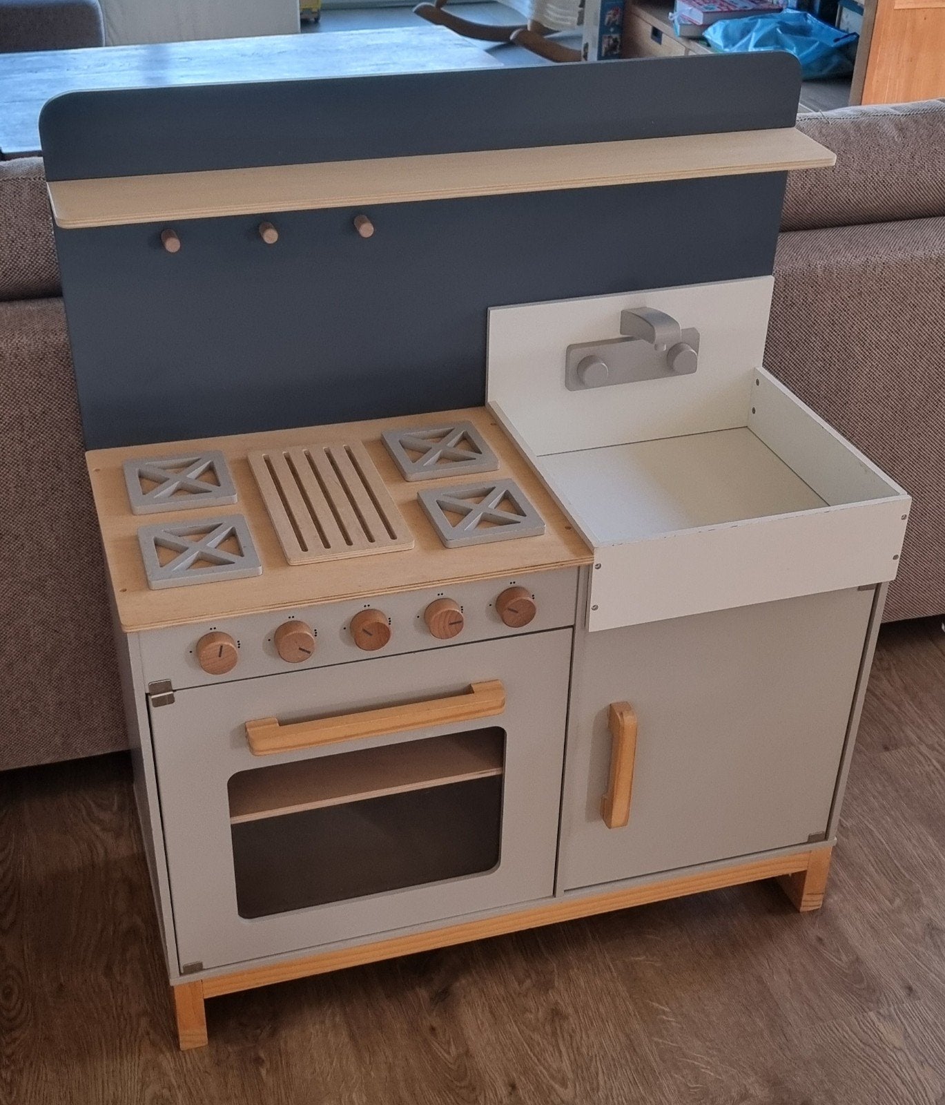 Musterkind Linum houten speelkeuken (grijs/hout), Enlèvement, Utilisé, Bois, Jouer à la cuisine