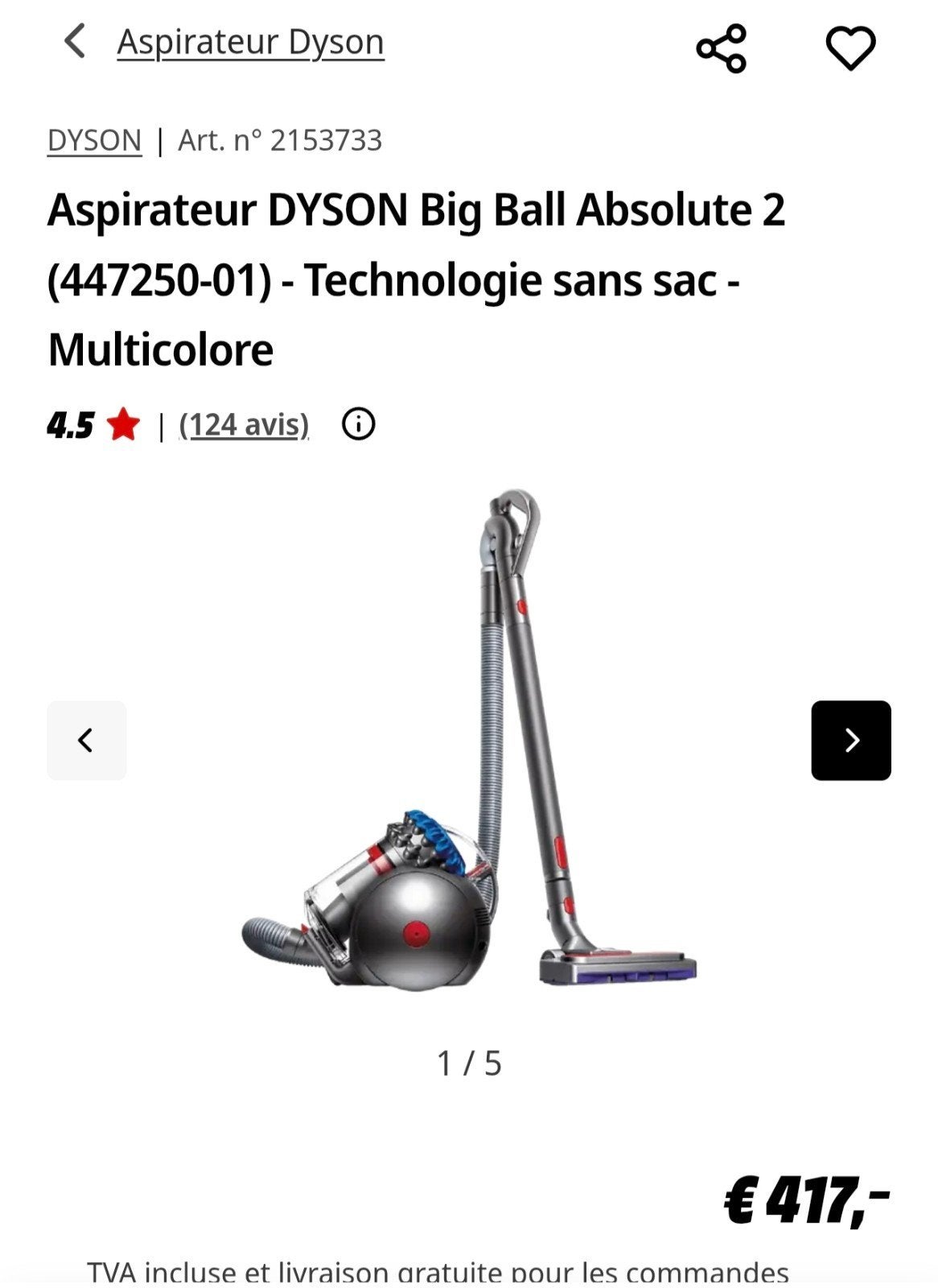 Aspirateur DYSON Big Ball Absolute 2, Electroménager, Neuf, Enlèvement ou Envoi, Réservoir, Aspirateur traîneau
