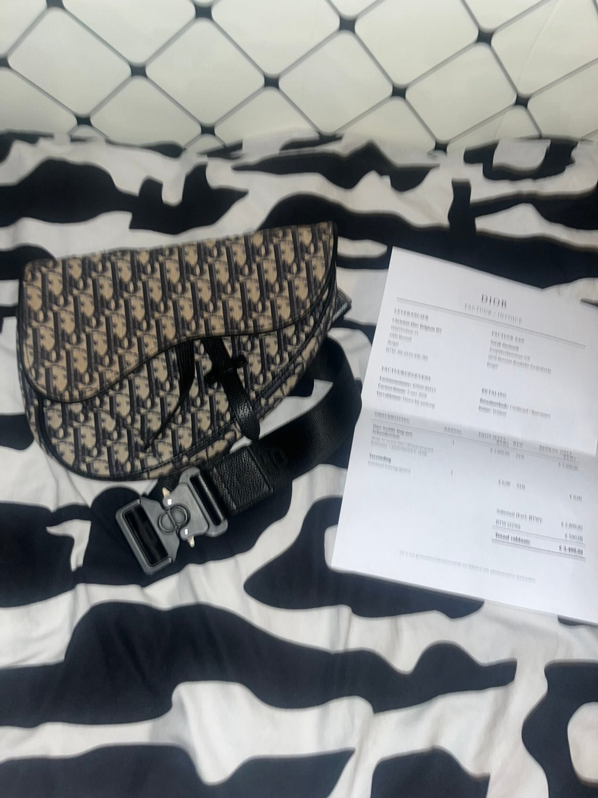 Dior oblique jacquard saddle bag, Handtassen en Accessoires, Tassen | Schoudertassen, Zo goed als nieuw, Overige merken, Beige