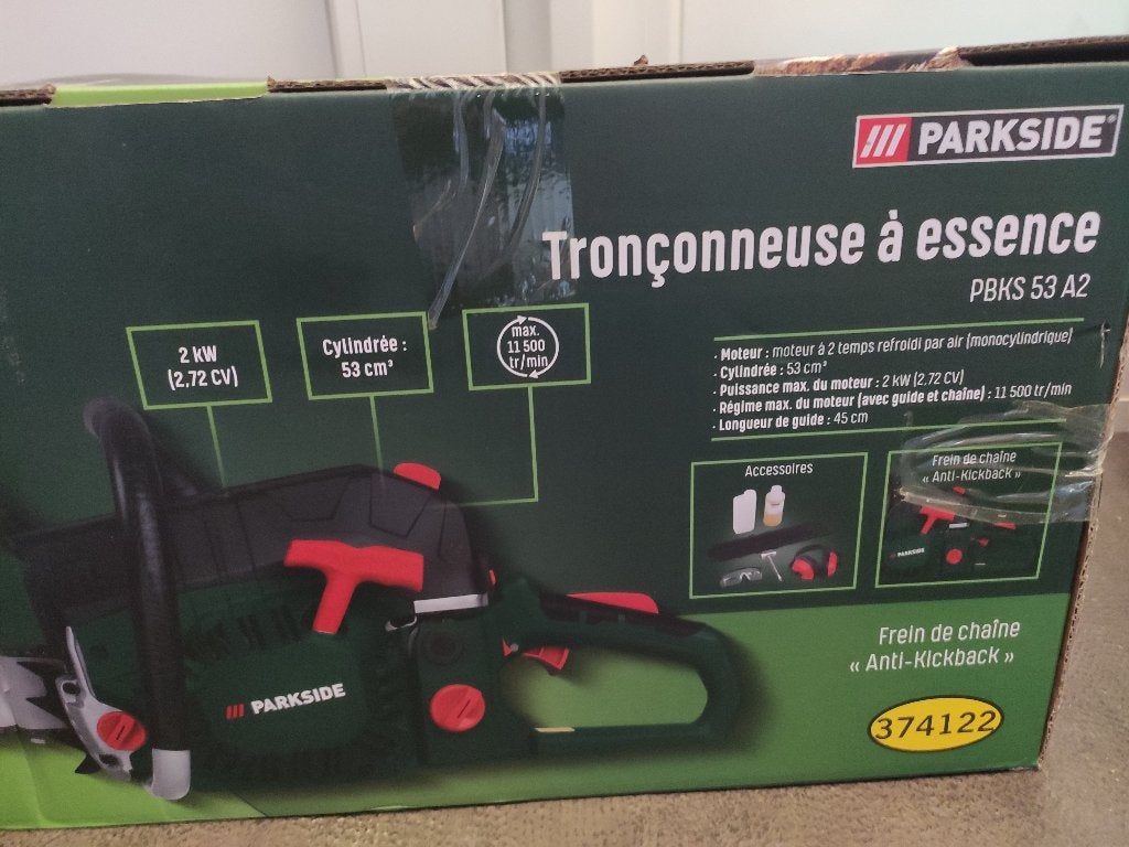 tronçonneuse à ess. (2kw, 45cm de coupe, 53cm³) + casque lun, Jardin & Terrasse, Enlèvement, Neuf, Autres types