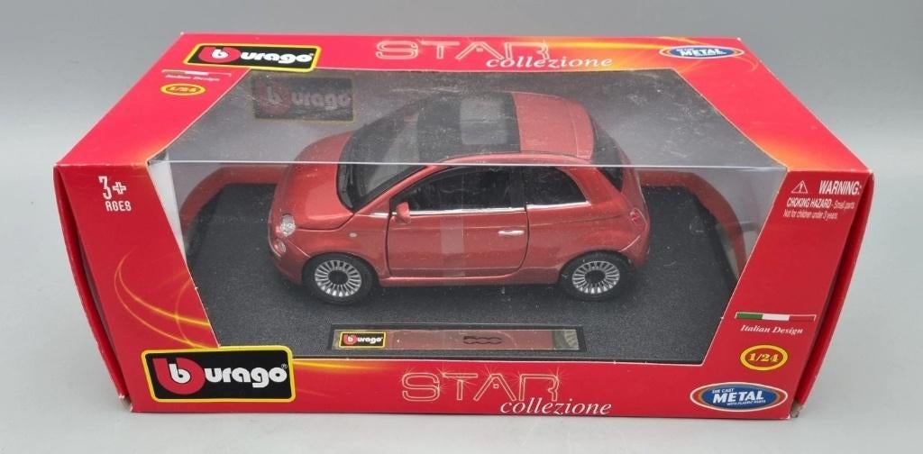 1:24 Bburago 18-21032 Fiat 500 metallic rood 2007-2025, Ophalen of Verzenden, Zo goed als nieuw, Auto, Burago