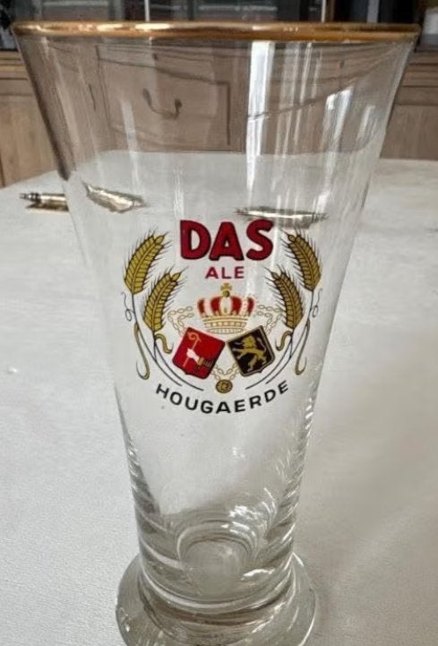 Set van 4 vintage bierglazen - Das Ale Hougaerde - Goudrand, Verzamelen, Ophalen of Verzenden, Zo goed als nieuw, Glas of Glazen