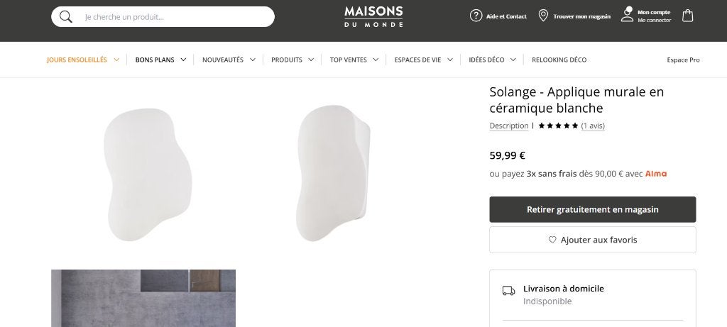 Lampe mural design du Maison du Monde.Neuf., Enlèvement, Neuf, Céramique, Design