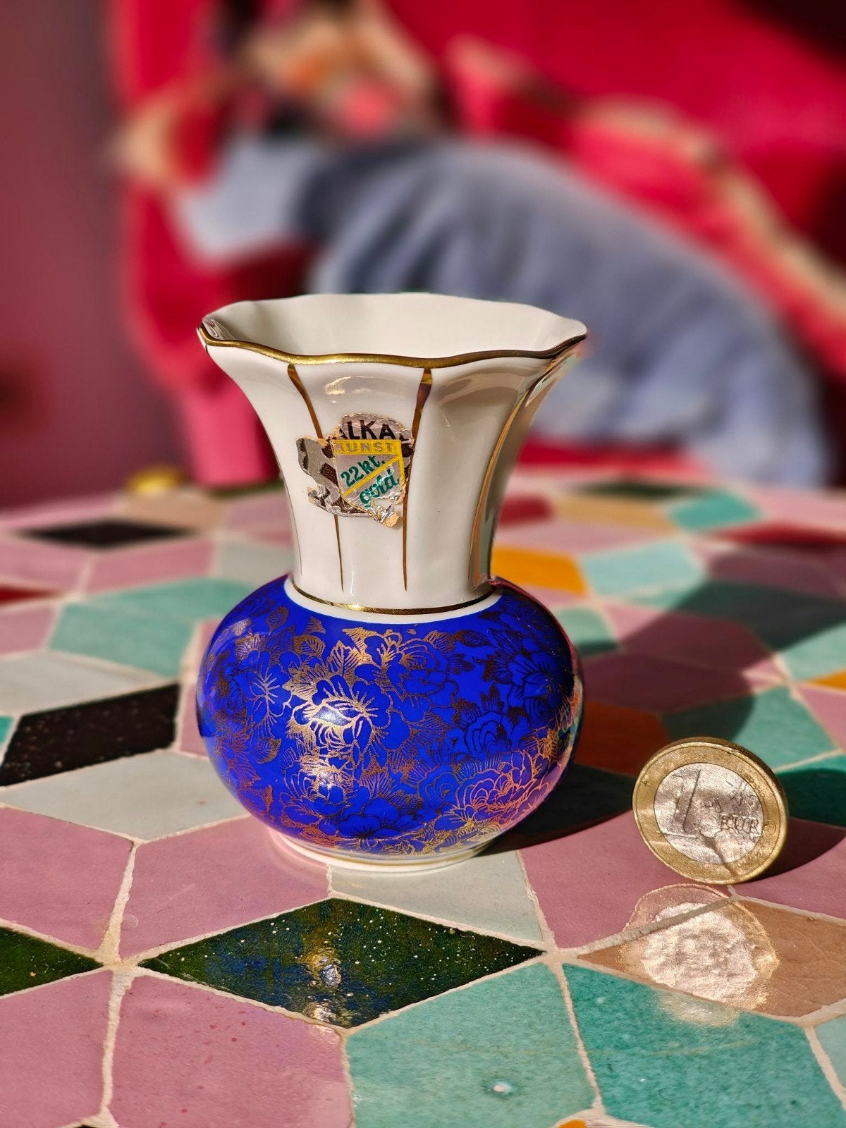 porselein vaasje, wit, blauw en goud, Alka Bavaria, Enlèvement ou Envoi