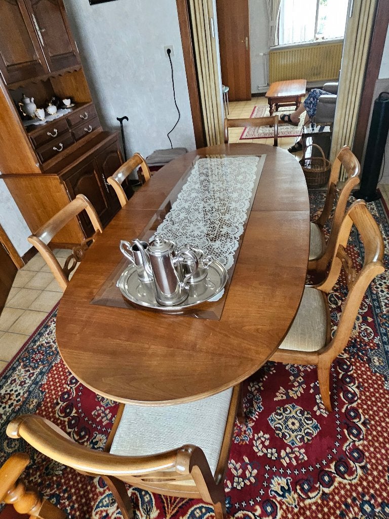 Tafel met 6 stoelen in kerselaar, Ophalen, Gebruikt, Klassiek, 50 tot 100 cm