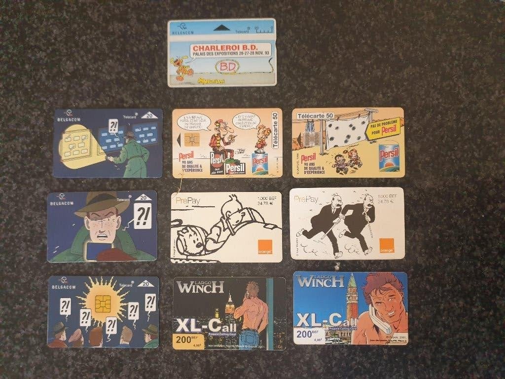 10 télécartes petit Spirou/Tintin/Marsu/Largo/Jacobs., Collections, Enlèvement ou Envoi, Autres personnages, Neuf, Image, Affiche ou Autocollant