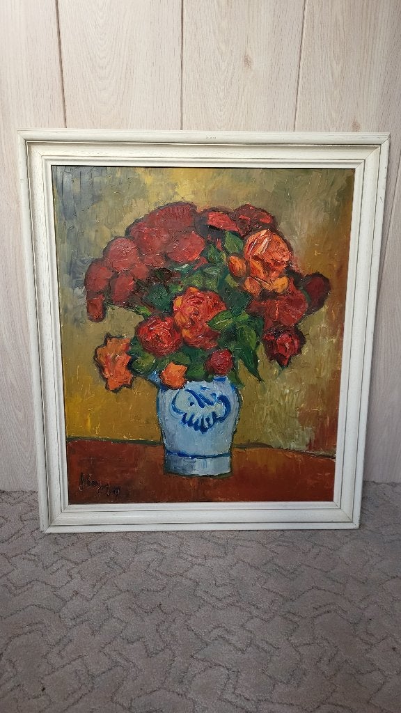 Stilleven schilderij Georges Herregods, Antiek en Kunst, Kunst | Schilderijen | Klassiek, Ophalen, Doek, Stilleven, Gedateerd