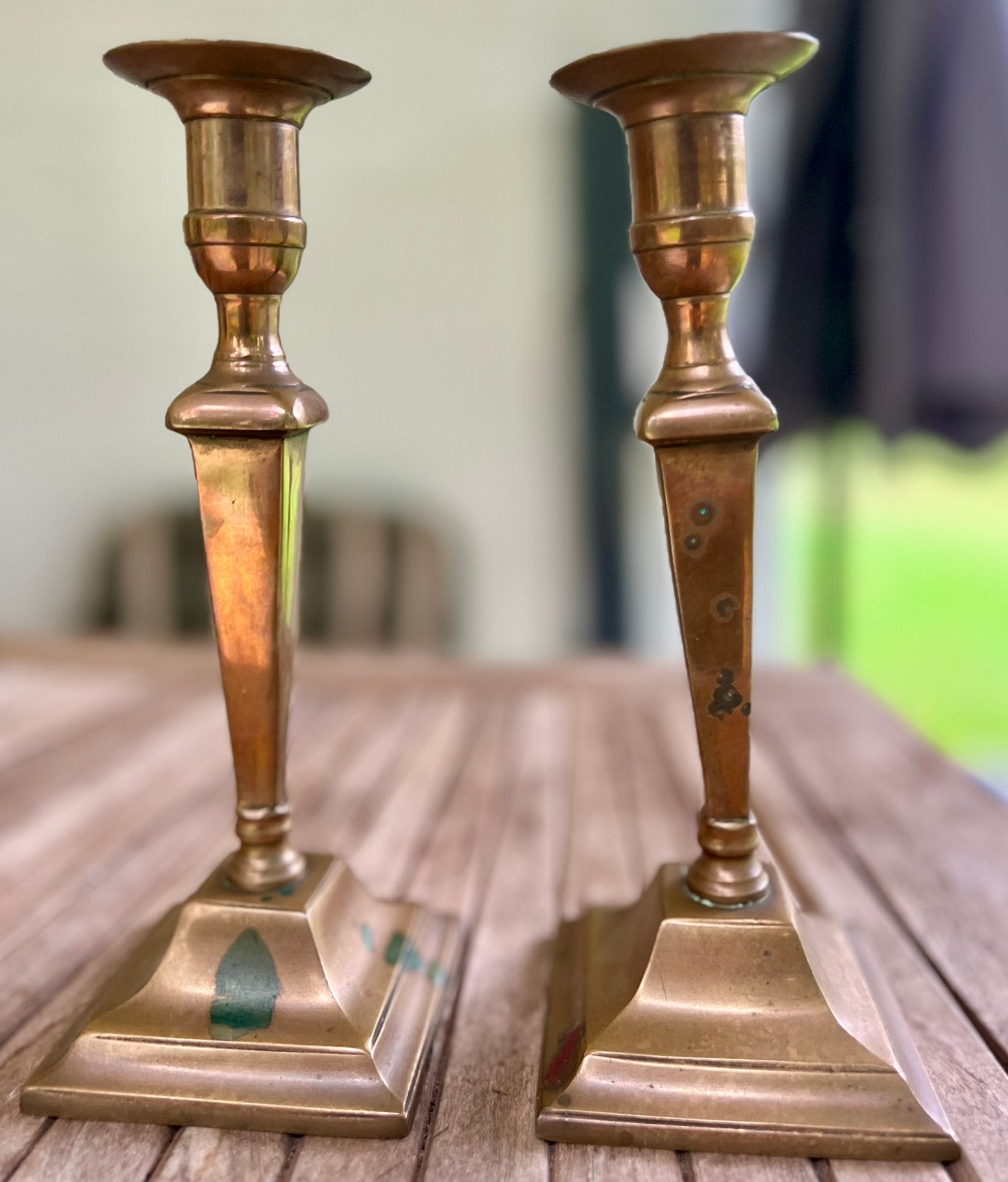 Set van 2 koperen kandelaren (22cm), Ophalen, Koper of Brons