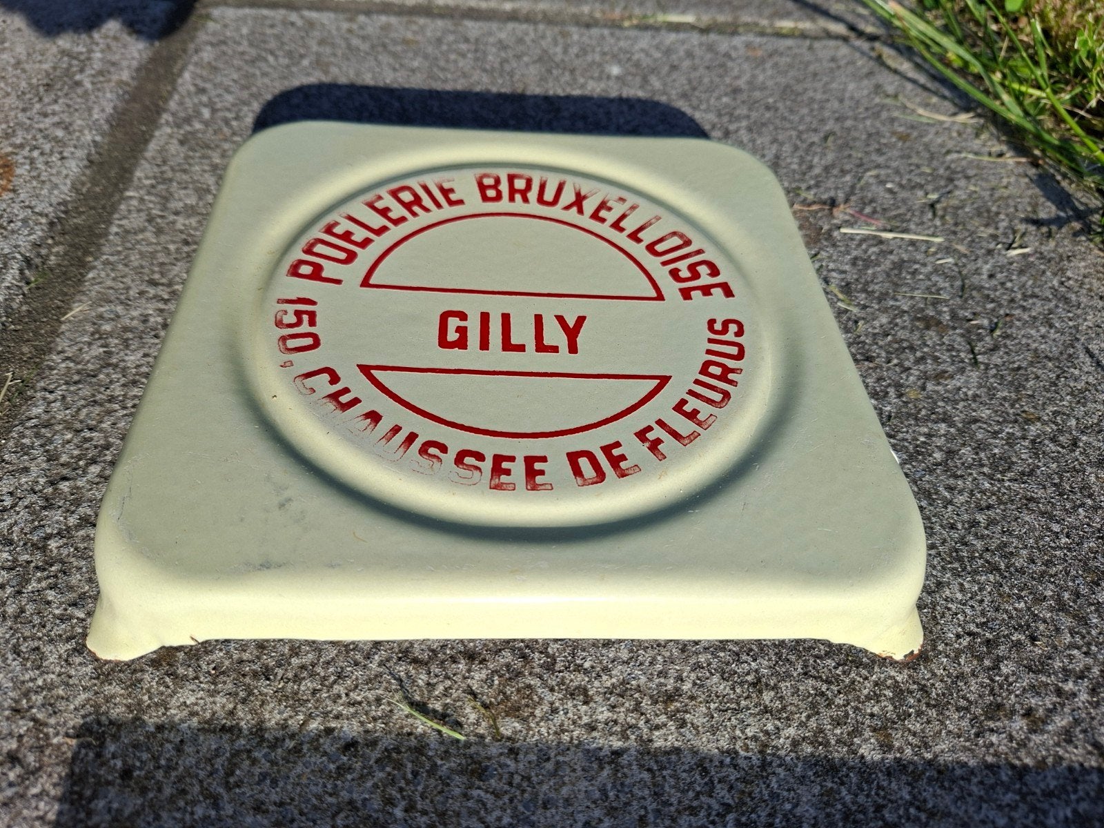 Plaque émaillée Poëlerie Bruxelloise Gilly, Antiquités & Art, Enlèvement ou Envoi