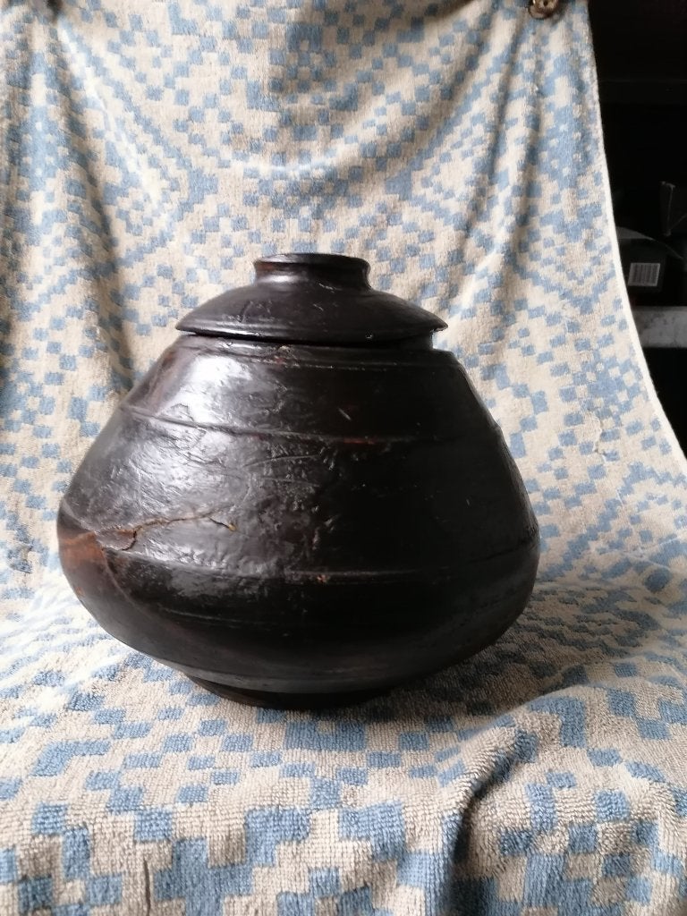 houten antieke pot met deksel, Ophalen, Gebruikt