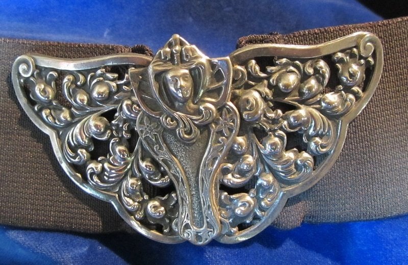 Antieke art nouveau gesp verzilverd, vlinder, libel ca 1900, Verzenden