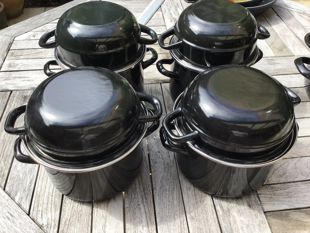 Mosselpotten, Gebruikt, Met deksel, Ophalen of Verzenden, Kookpan