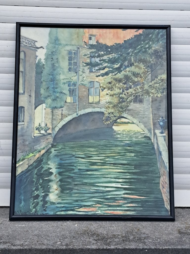 aquarelle canal a bruges signe albert j goethals, Enlèvement ou Envoi