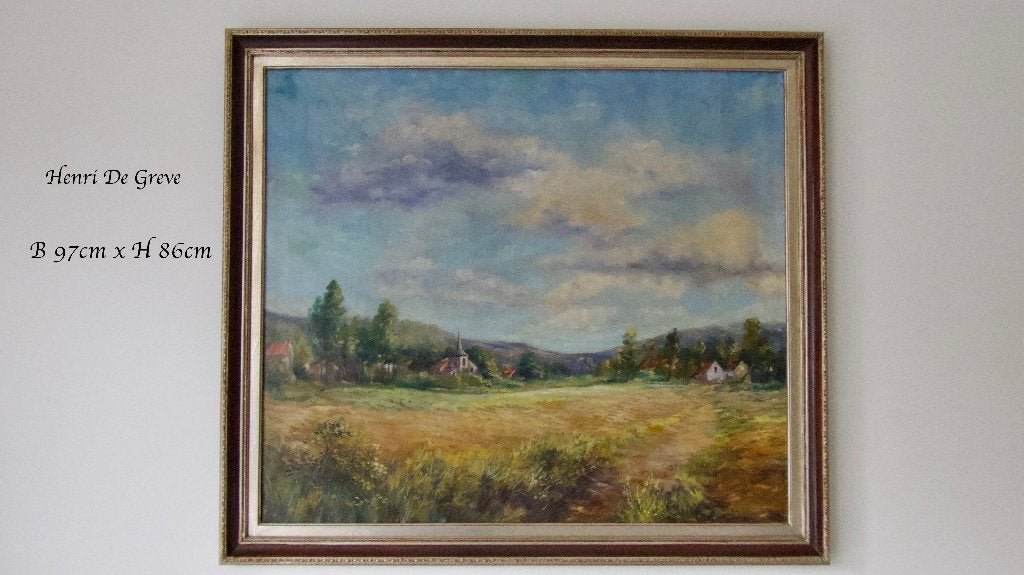 landschapsschilderij Henri DE GREVE, Ophalen, Doek, Landschap, Olieverf