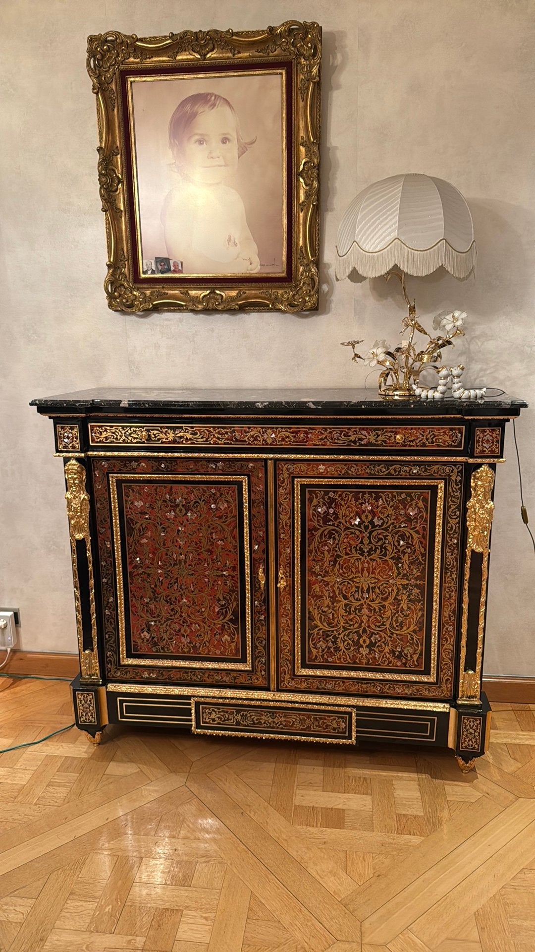 Meuble en marqueterie (tortue, nacré,...) Franco Monzio, Antiquités & Art, Enlèvement
