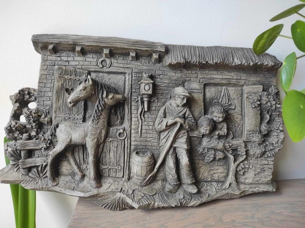 muurdecoratie paarden, Vintage, Sculpture murale, Enlèvement, Brun