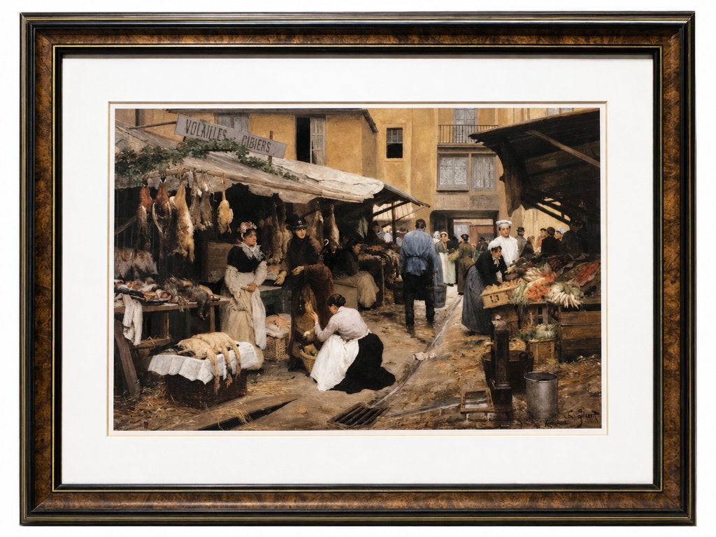 Grand cadre reproduction "Scène de marché" – 108,5 x 80 cm, Enlèvement, Reproduction, Impression/reproduction, Sous verre