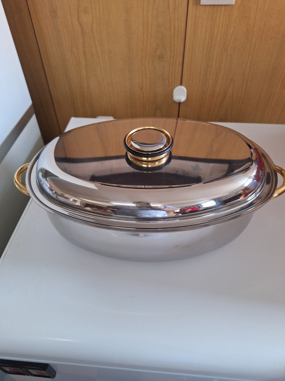 poissonnière ovale avec panier, Maison & Meubles, Inox, Enlèvement, Utilisé, Avec couvercle
