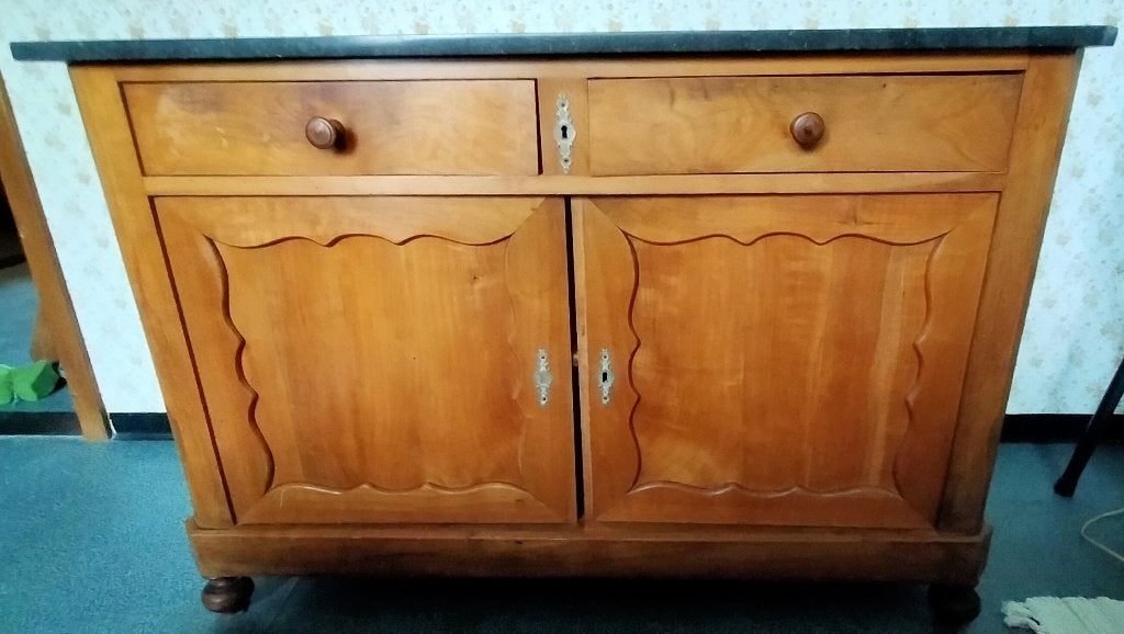 Buffet en bois avec 2 tiroirs et plateau en pierre, Enlèvement
