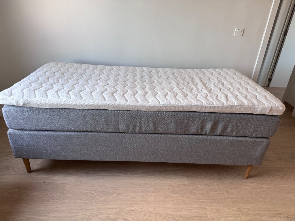 1 pers bed met matras en topper, Maison & Meubles, Chambre à coucher | Lits, 90 cm, Gris, Enlèvement, 200 cm
