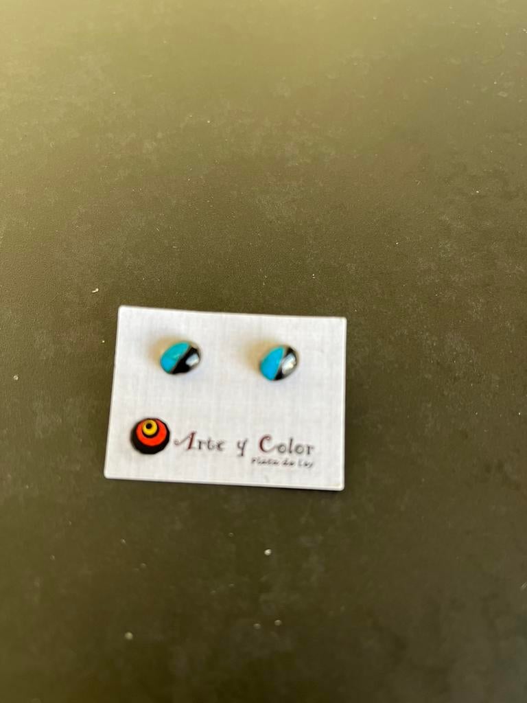Oorbellen turquoise met zwart. Zeer goede staat., Bijoux, Sacs & Beauté, Boucles d'oreilles, Enlèvement ou Envoi, Utilisé, Noir