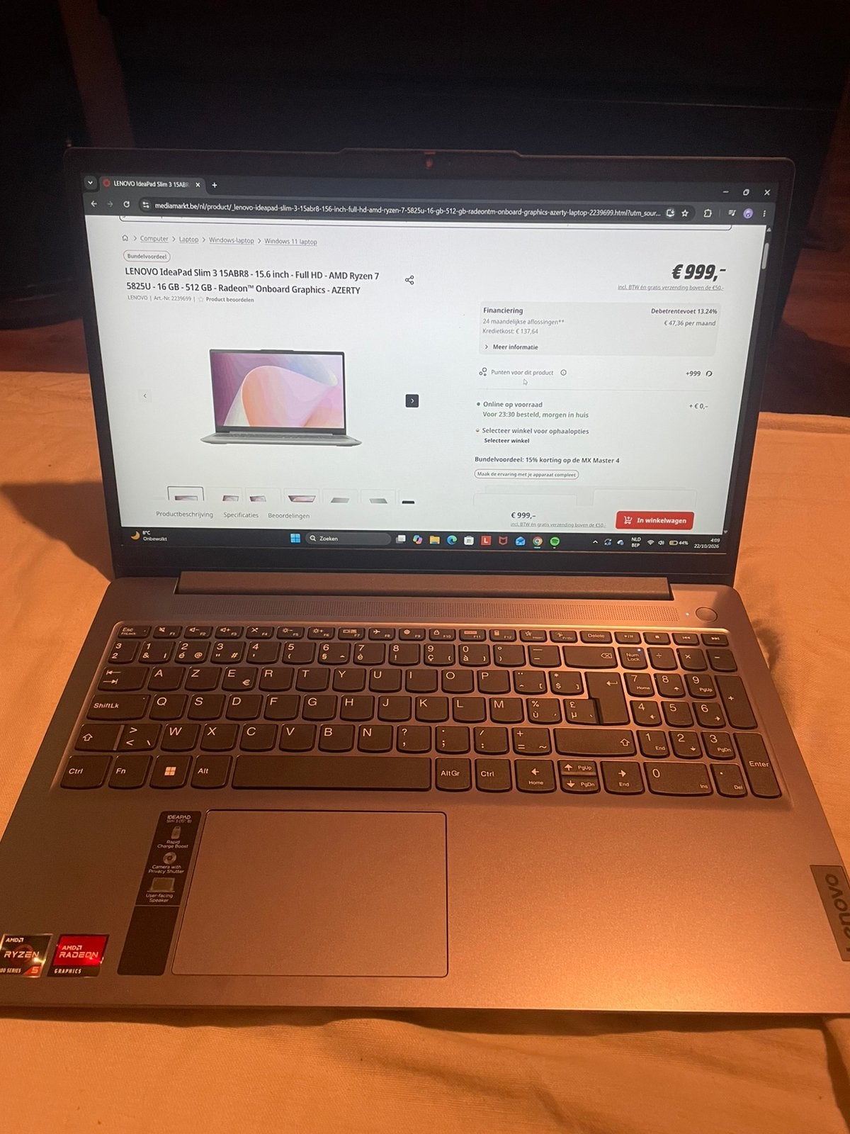 Lenovo ideapad slim 3 15abr8, Ophalen, 2 tot 3 Ghz, 15 inch, Nieuw