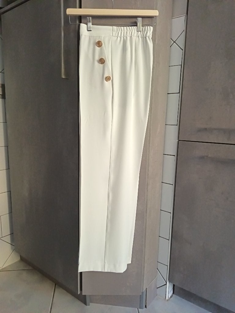PANTALON blanc ZARA boutons dorés élégant M, Enlèvement ou Envoi, Zara, Comme neuf, Longs