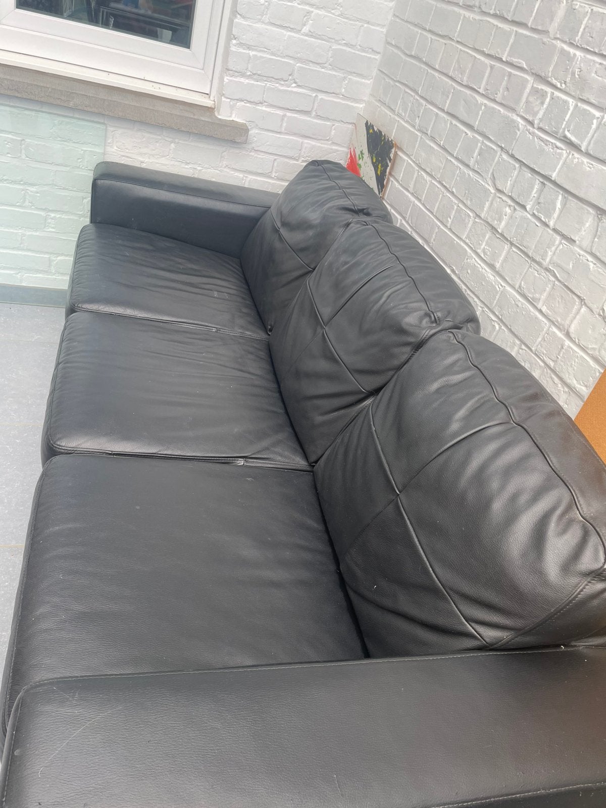 Zetel zwart similileer, Huis en Inrichting, Ophalen, Gebruikt, 150 tot 200 cm, Driepersoons