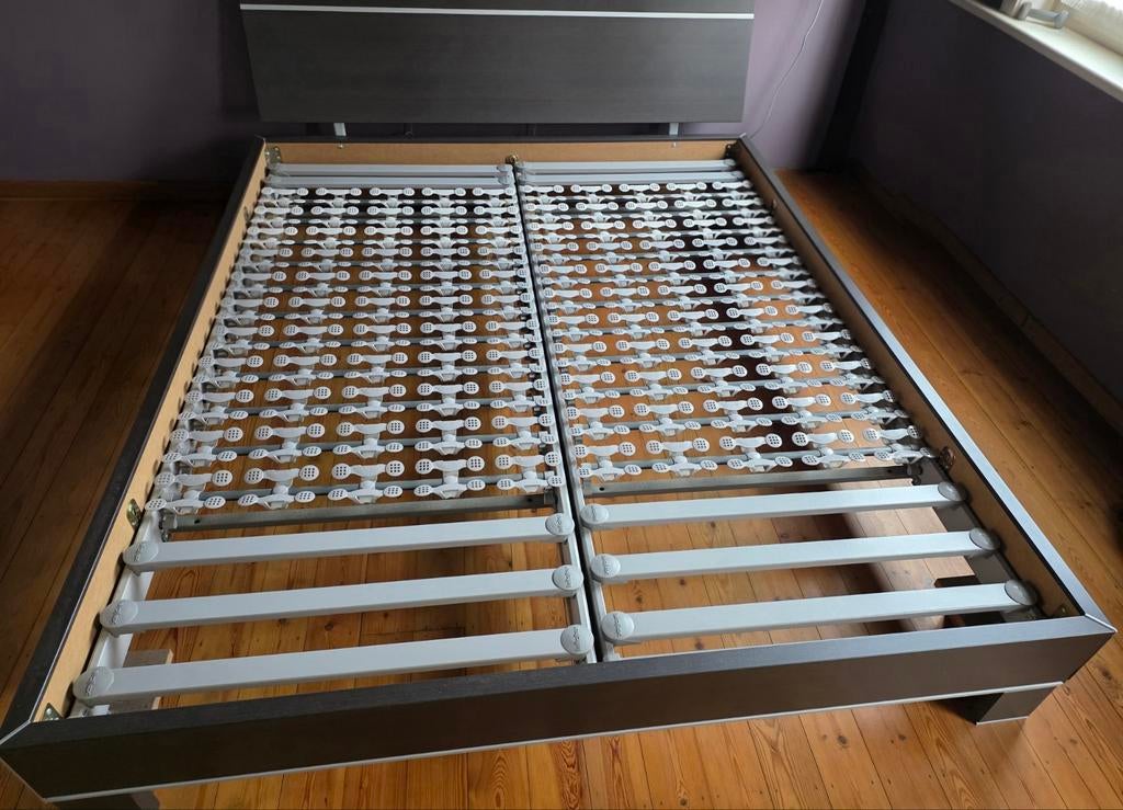 Tweepersoonsbed met lattoflex, Brun, Enlèvement, Utilisé, 180 cm