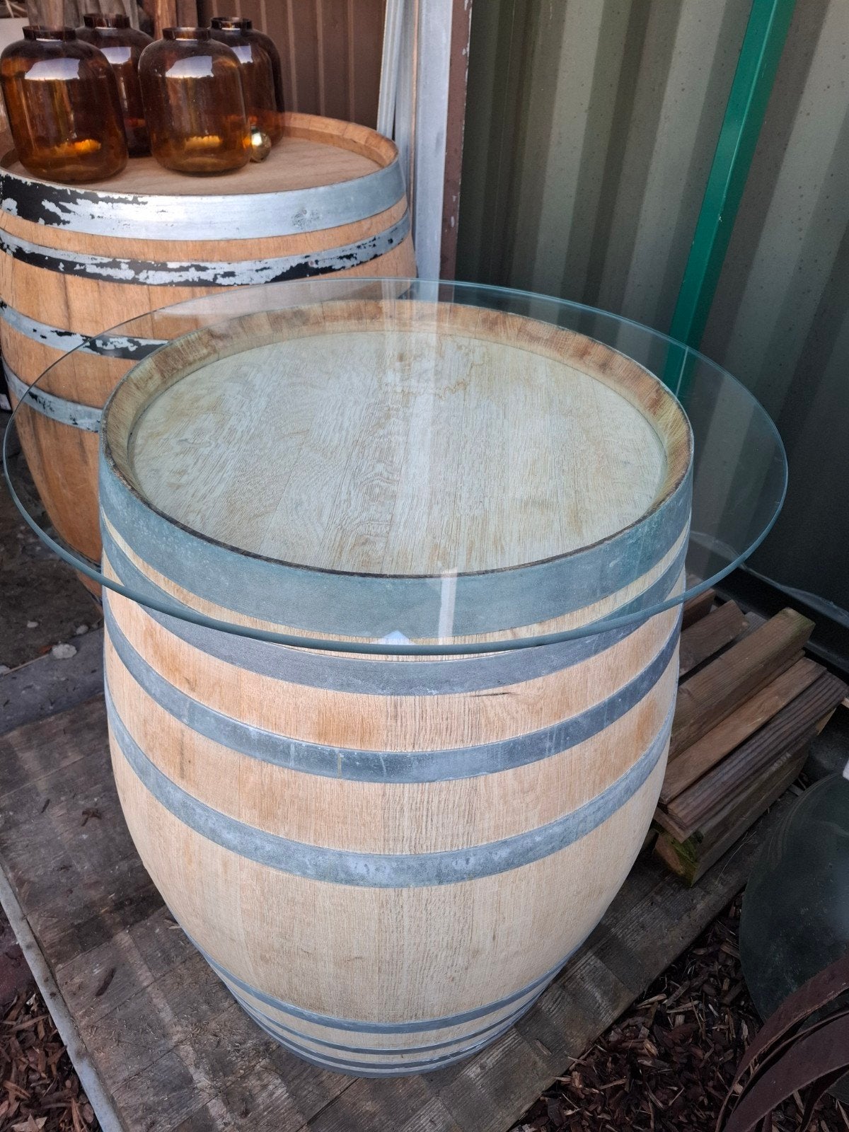 Grote Eiken wijntonnen als prima kwaliteits tuintafel! TOP, Tuin en Terras, Tuintafels, Ophalen
