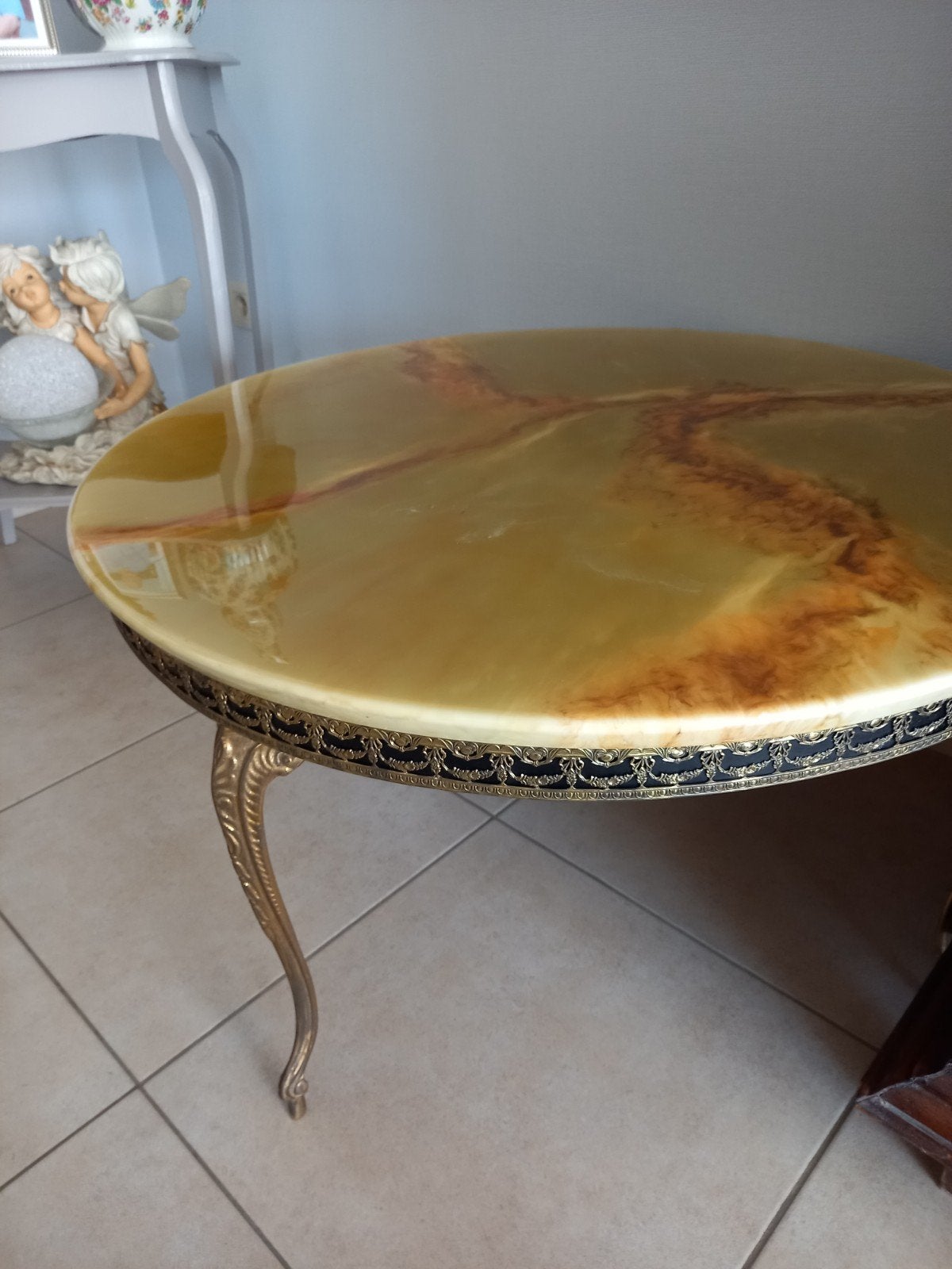 koper met marker blad salon tafel 80 cm diam 45 cm hoog enke, Enlèvement