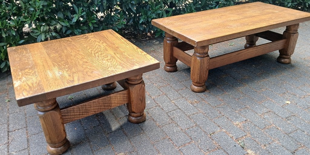 2 eiken salontafels, Huis en Inrichting, Tafels | Salontafels, Ophalen, 50 – 75, Gebruikt, 50 tot 100 cm