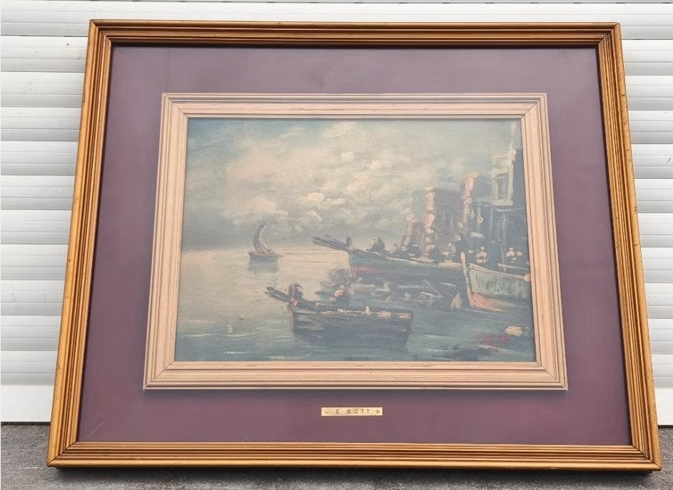 Huile sur toile marine signe Émil bott, Antiquités & Art, Enlèvement ou Envoi, Toile