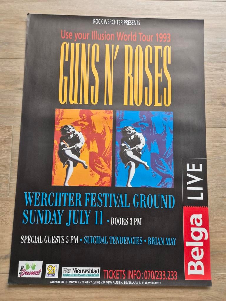 Affiche du concert de Guns N'Roses Werchter 1993, Enlèvement ou Envoi, Comme neuf, Musique
