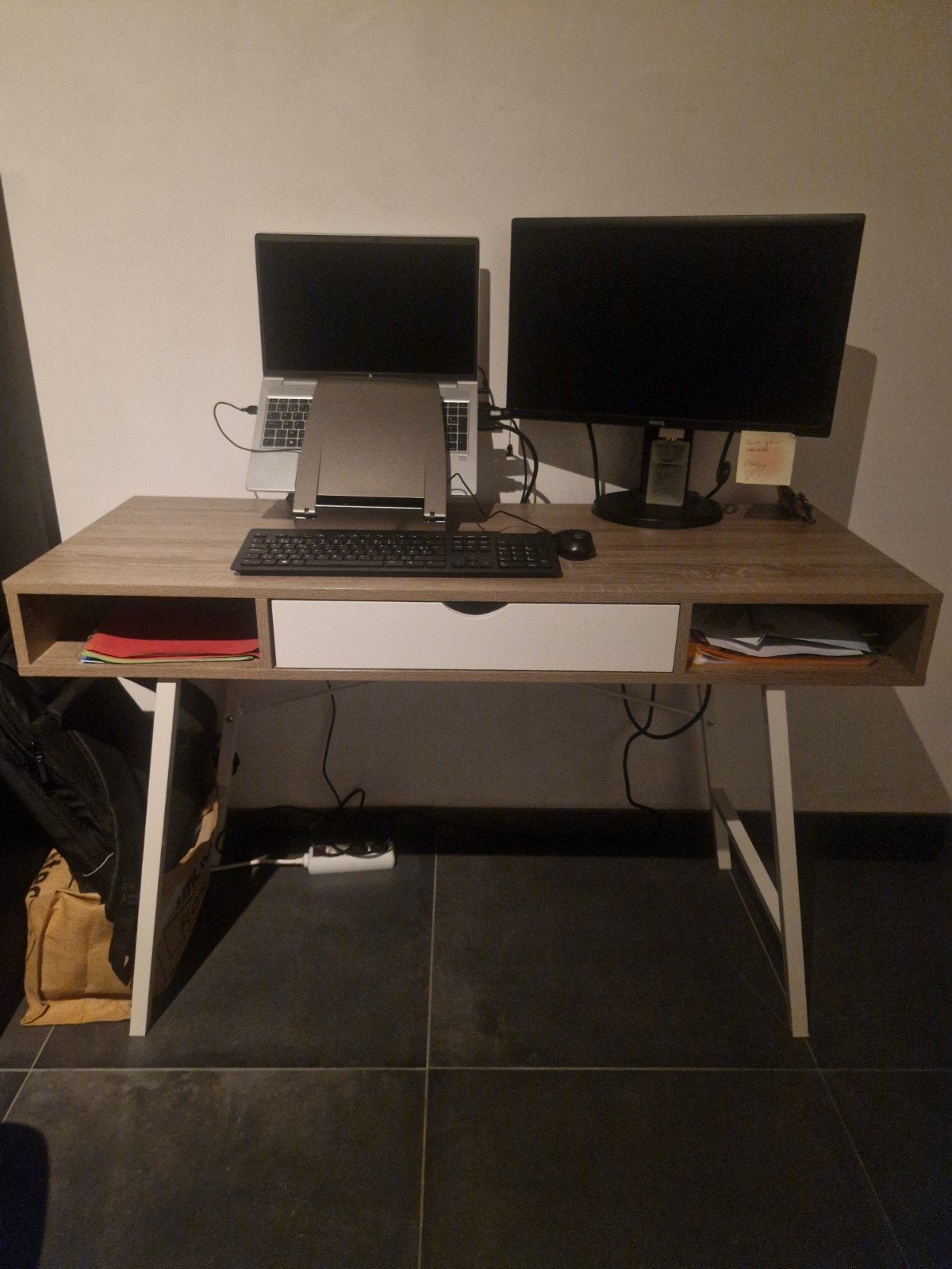 Bureau Jysk eik/wit, Maison & Meubles, Bureaux, Neuf, Scandinave, Bureau d'écolier, 120 cm